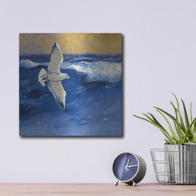 Highland Dunes «Seagulls with Gold Sky 2» par Shirley Novak, art mural en métal