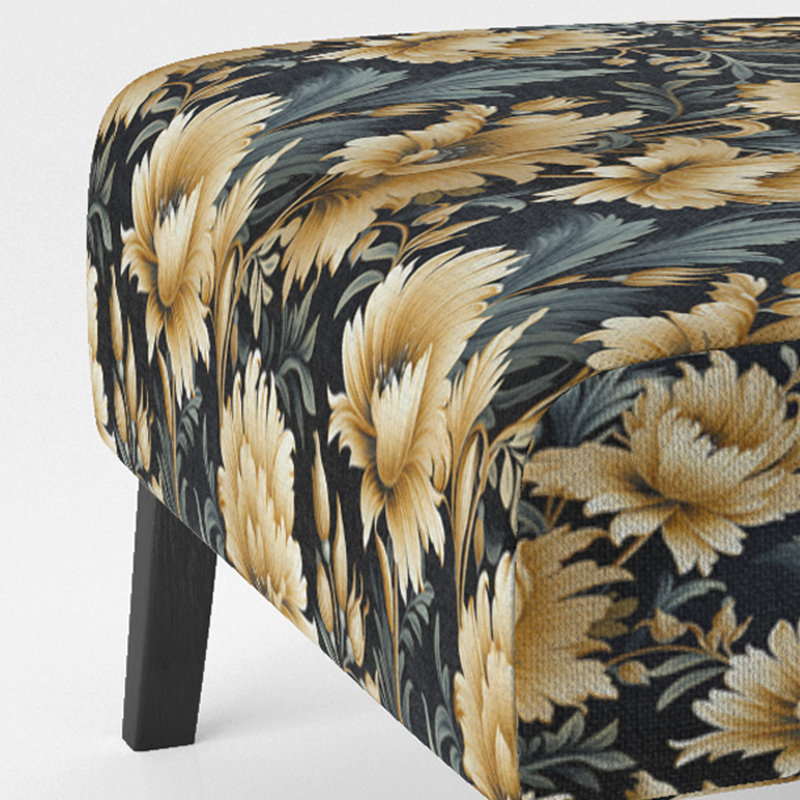 Beige et bleu orné de pivoines damassées opulence - fauteuil de chambre rembourré de style campagnard, fauteuil d'appoint floral rustique