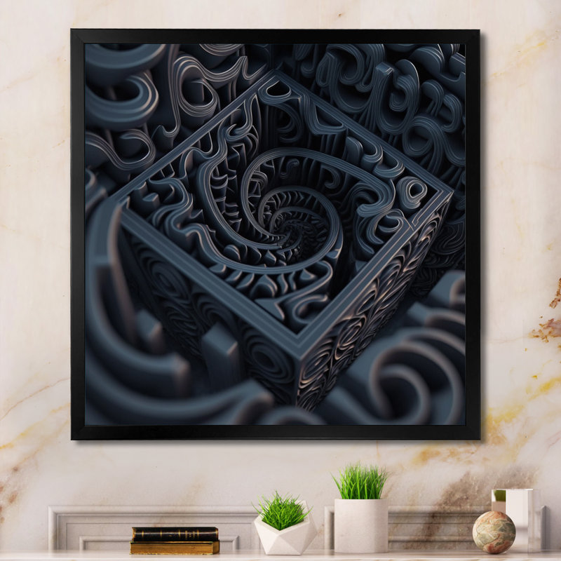 «Through The Rabbit Hole» - décoration murale moderne géométrique, Cadre simple noir, H 16 po x l 16 po x P 1 po