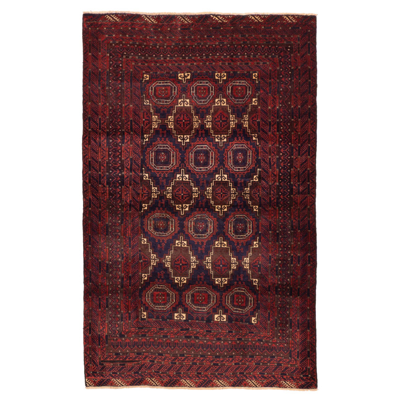 Tapis bleu marine / rouge Teimani 4 pi 2 po x 6 pi 10 po