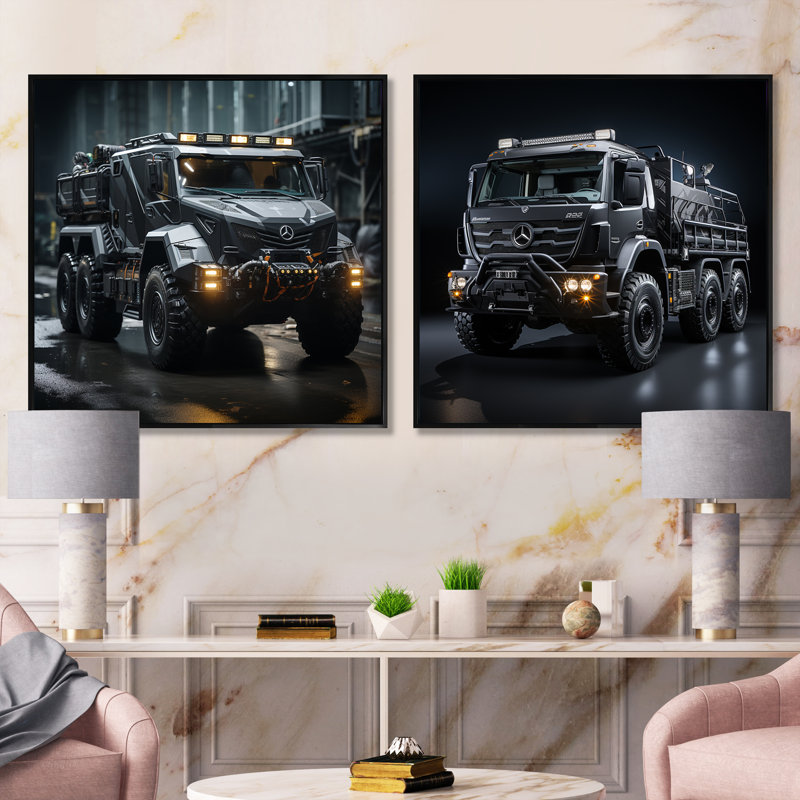 «Au Noir Us Military Truck», 2 pièces, Cadre noir, H 16 po x l 33 po