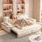 73.2"Queen Pull Out Sofa Bed,3-in-1 Convertible Sleeper Sofa,Multi-Functional Velvet Loveseat Bed,Beige/White-154311358