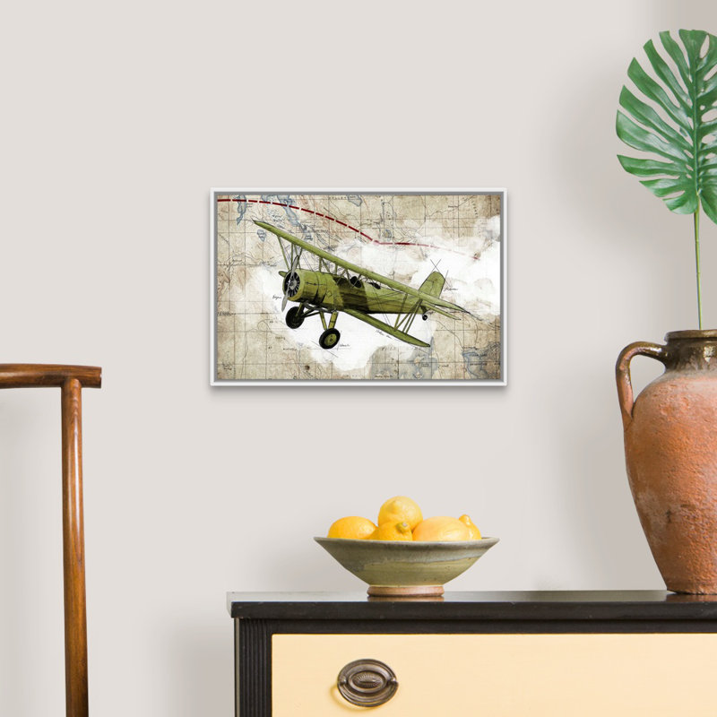 Biplane, impression d’art graphique sur toile, H 14 po x l 20 po x P 1,75 po, Toile encadrée flottée blanche