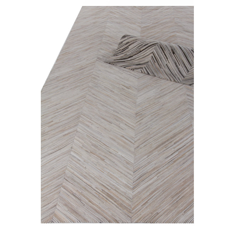 Natural Hide Cowhide Chevron Area Rug in Gray, Rectangle 8' x 11', Gray/Beige/Ivory