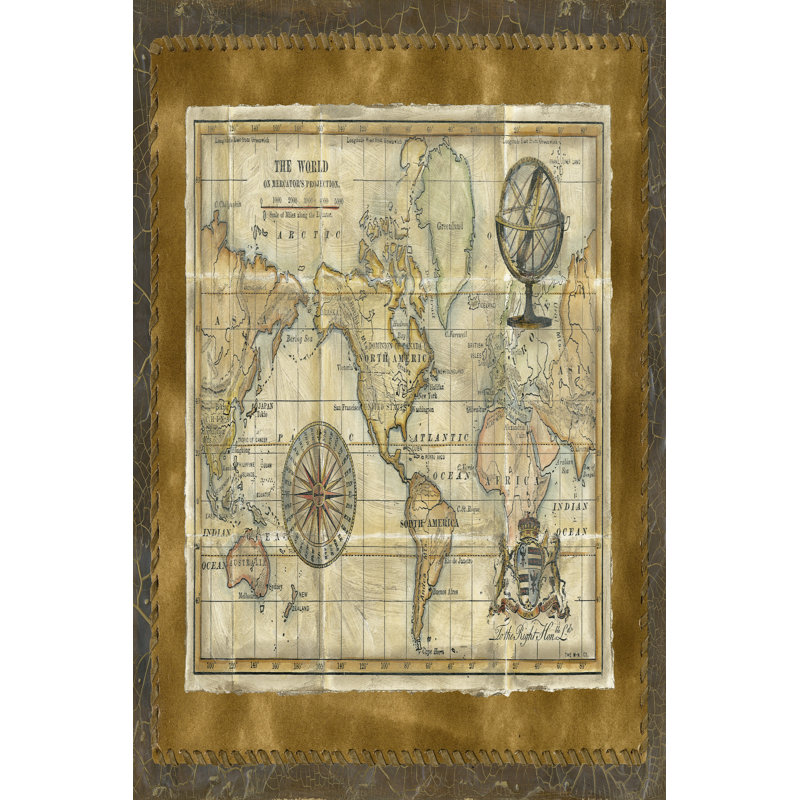 Carte du monde antique (D), H 48 po x l 32 po x P 1,25 po