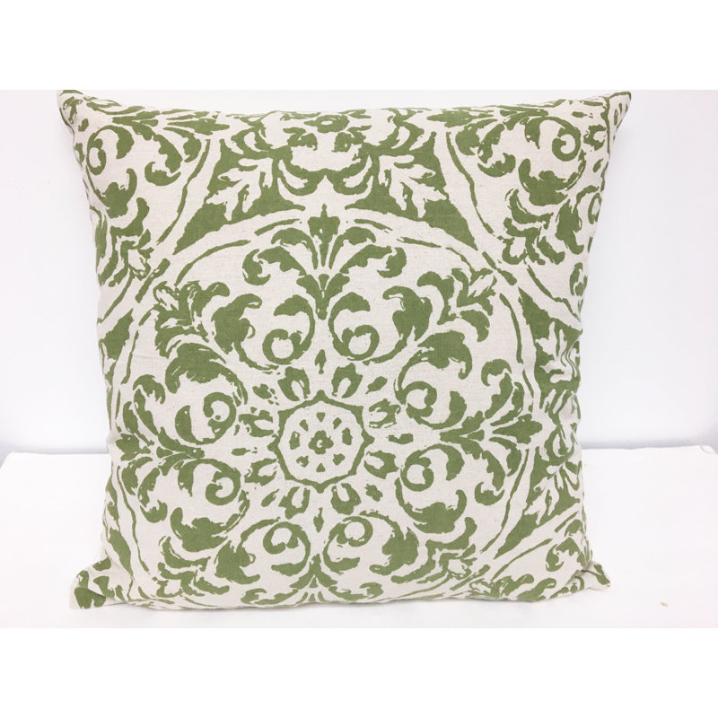 Floral Linen Pillow Cover, Olive Green