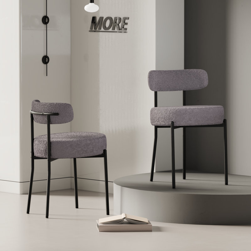 Boucle Dining Chairs Set of 6, Upholstered Dining Chairs with Black Metal Legs, Modern Dining Chair, Dark Gray