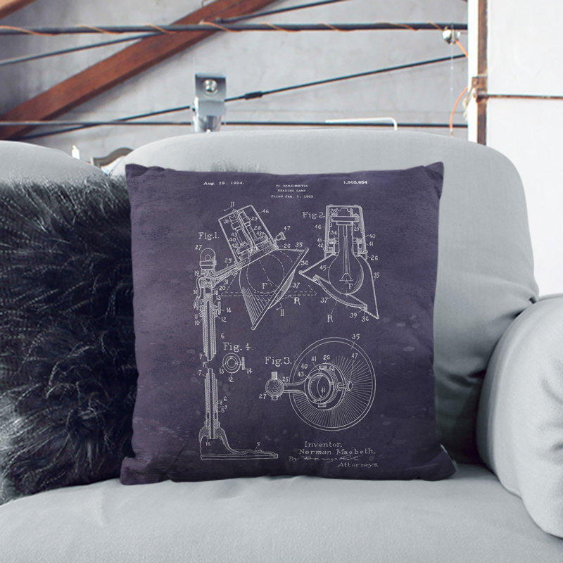 Reading Lamp Patent Square Throw Cushion, 40cm H x 40cm W x 15cm D
