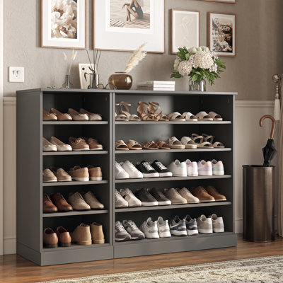 100% Solid Wood Open Shoe Storage Cabinet with Adjustable Shelves, Space Saving Modular Entryway Organizer, 48" W x 35.75" H
