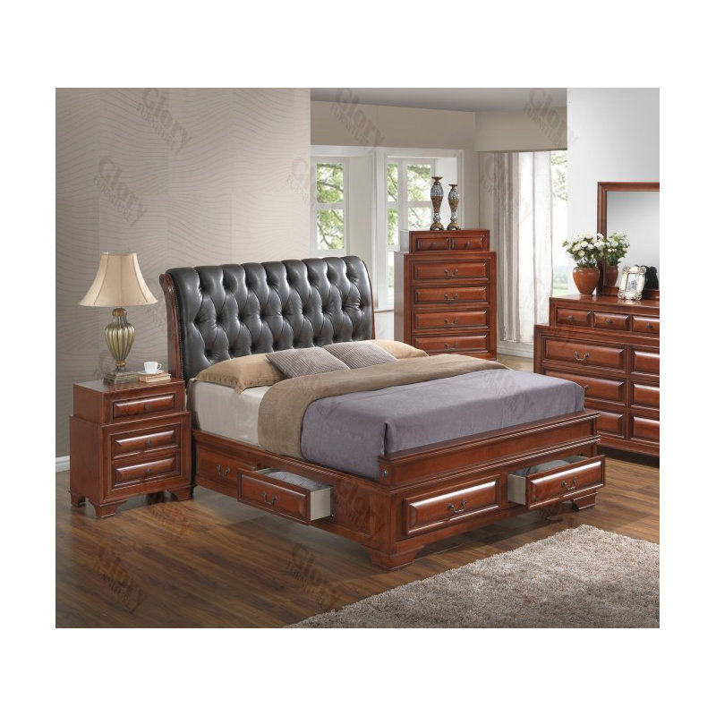East Bay Vegan Leather Sleigh Storage Bed, Oak, Queen