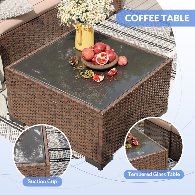 Dinyu Wicker 8 - Person Modular Patio Conversation Sets with Cushions, Khaki