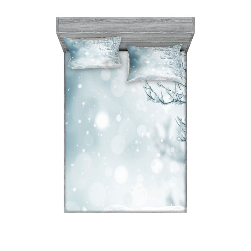 Drap-housse et coussin décoratif Ambesonne Winter bleu ardoise, Ensemble de draps pour très grand lit californien