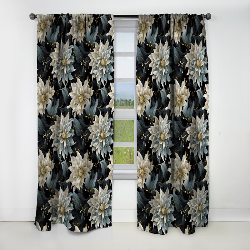 Fleurs beiges et bleues Elegance - rideau en plumes glamour - rideau occultant abstrait - 1 panneau, L 52 po x L 84 po