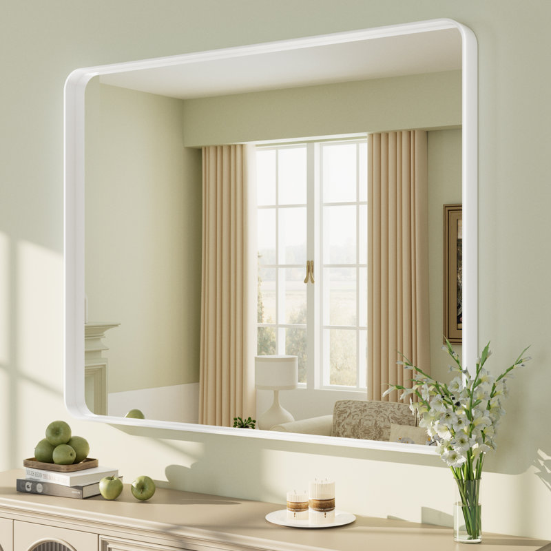 Miroir mural Aevar, 40 po x 32 po, Blanc mat