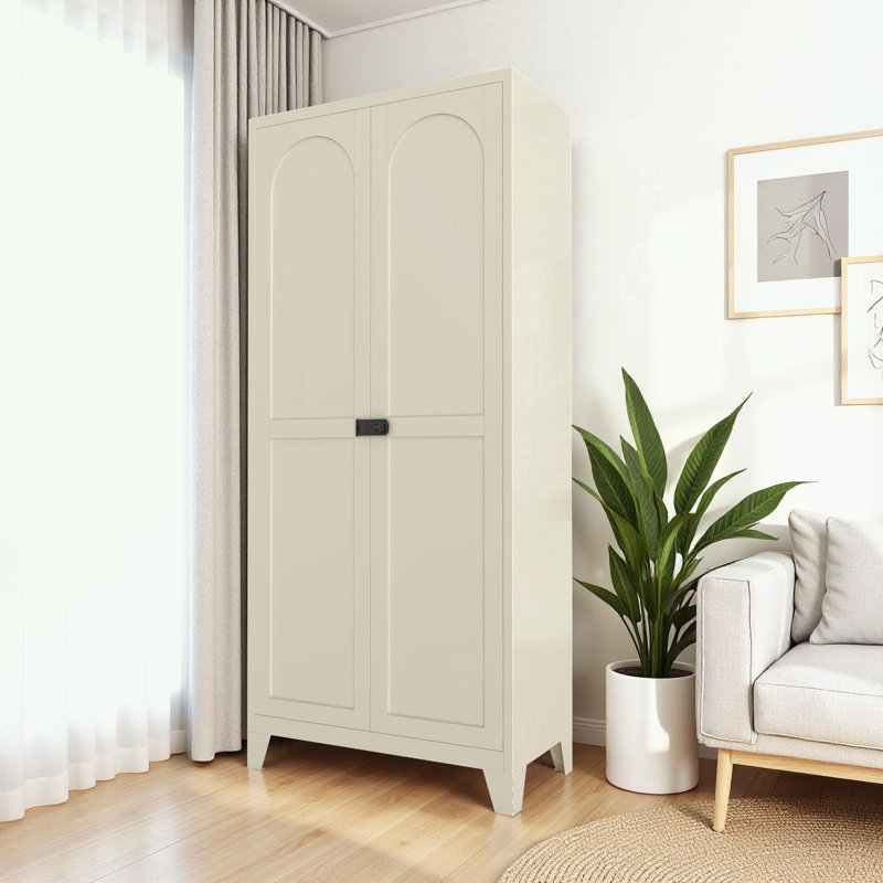 Armoire avec serrure, 2 portes et tablettes réglables, Noir, Beige