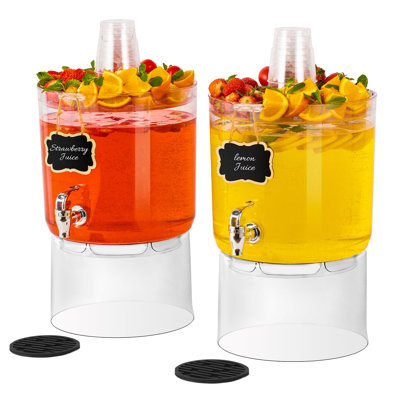 Distributeurs de boissons pour les fêtes avec support, distributeurs de boissons en plastique sans BPA, robinets anti-goutte et couvercle multifonctionnel, fêtes en plein air, paquet de 2 (transparent)