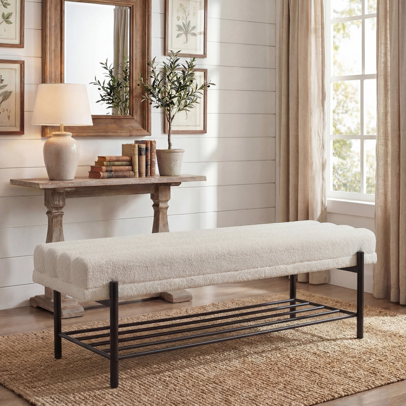 Banc de rangement capitonné et capitonné, Banc de rangement capitonné beige avec rangement
