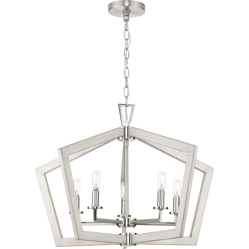 6 - Light Dimmable Geometric Chandelier, Brushed Nickel