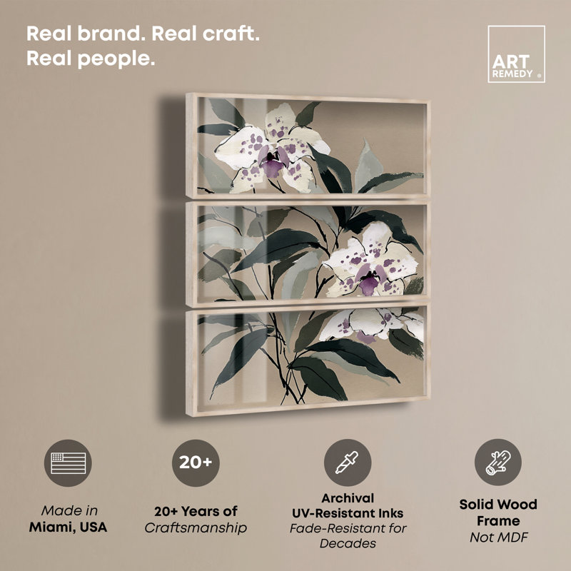 Ensemble de 3 impressions sous-cadre « Orchidées violettes II » par Art Remedy, motif floral pour la cuisine