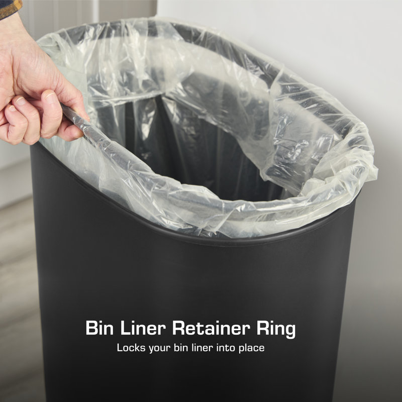 Swan Oval Sensor Bin with Hands-Free Opening Using Motion Sensor Technology, Bin Liner Retainer Ring, Large 55L Capacity, Black