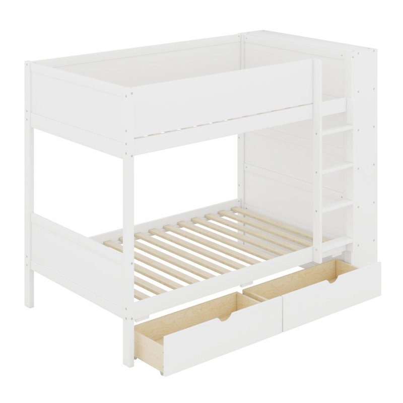 Lit superposé avec 2 tiroirs et armoire à couches multiples, Simple sur simple, Blanc