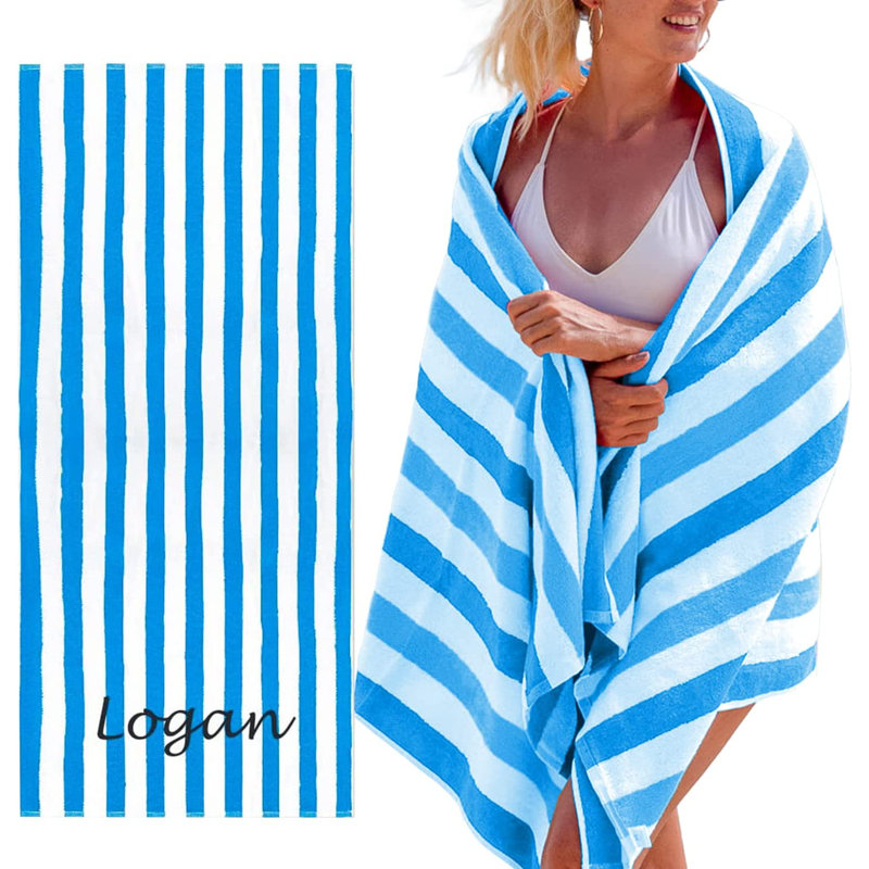 Serviette de plage 100% coton Ayomipo, Bleu, Oui