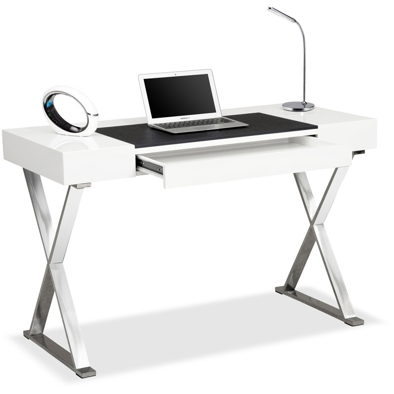 Abela Computer Desk, White/Black, Silver