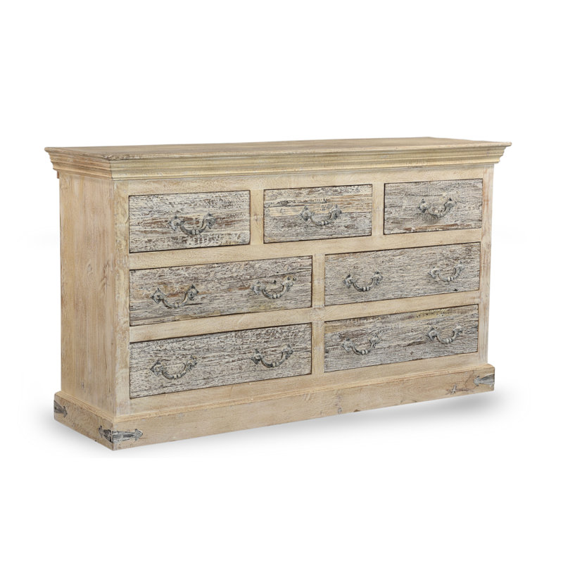 Bibbins Solid Wood 64'' W 7 - Drawer Dresser, Sand White