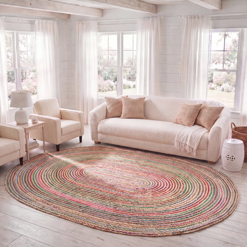 Tapis en jute tissé à la main Abhay, Oval 8 pi x 10 pi