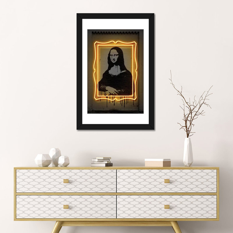 « mona lisa », reproduction d’impression sur toile, H 24 po x l 16 po x P 1 po, Papier d'art encadré noir, Blanc