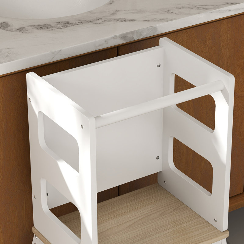 AIYAPLAY Toddler Tower 2 in 1 Toddler Step Stool with Chalkboard White