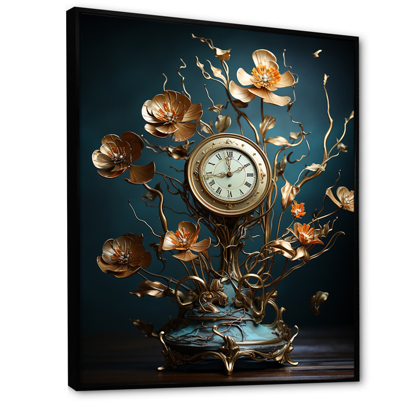 Fantastique jardin d'horlogerie sur toile, Cadre flottant noir, H 32 po x l 24 po x P 1 po