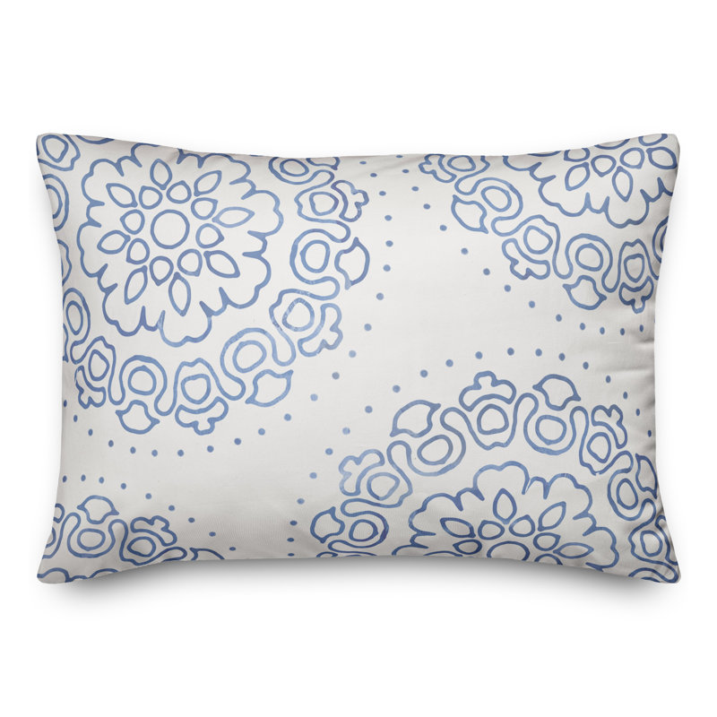 Floral Outdoor Reversible Throw Pillow, Light Blue