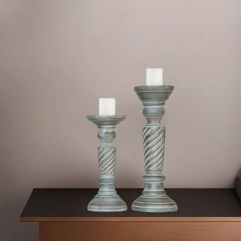 9'' H Wood Tabletop Candlestick, 3, Brown