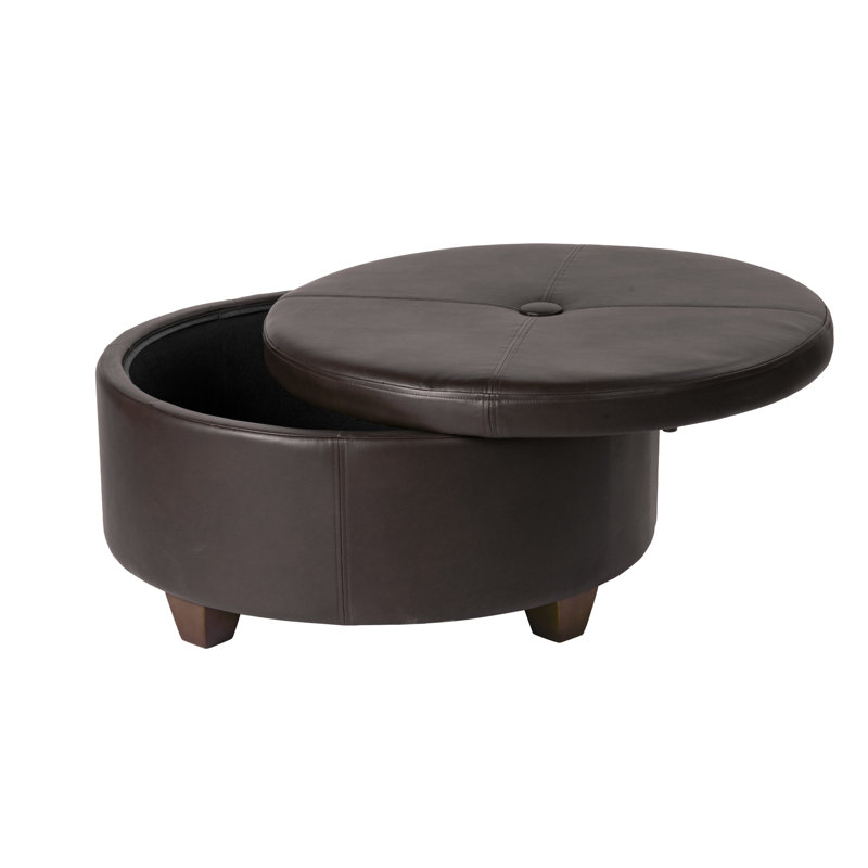 Repose-pieds rond avec rangement en similicuir de 31,75 po Baller, Similicuir brun