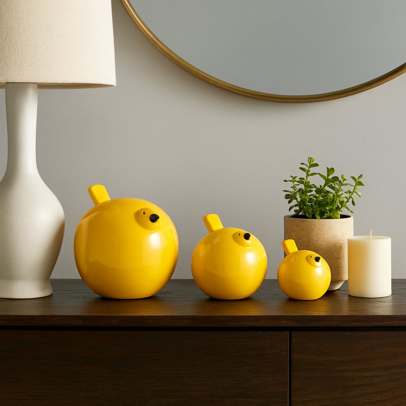 Minimalist Ceramic Bird Figurines for Home Decor - Decorative Sculptures for Office and Living Room Decorations- Set of 3, 8", 6", 4", Yellow