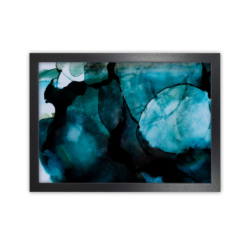 Dark Blue Watercolour Original - Painting, Black Frame, 59cm H x 84cm W x 3cm D