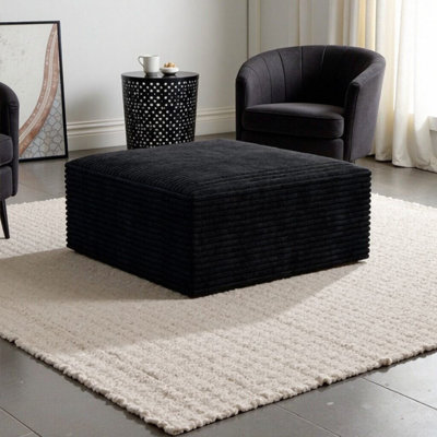 Abdou 35.4" Compression Ottoman, Corduroy Cloud Couch, Black