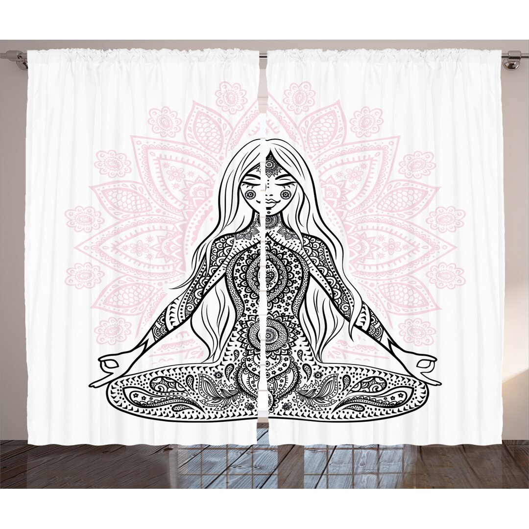 Rustikaler Vorhang, Meditation Lotus Mandala, Yoga, Schwarz Rosa