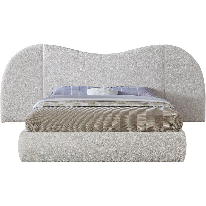 Hyrup Upholstered Panel Bed, King, Cream Boucle Fabric