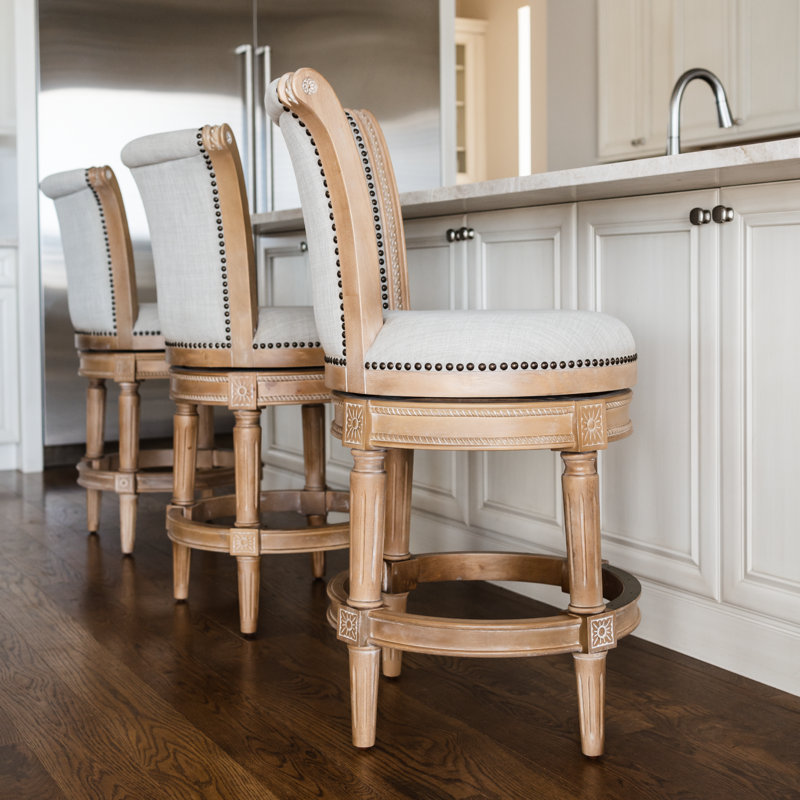 Maven Lane Pullman Stool with Fabric Upholstery, Counter Stool (26" Seat Height), Weathered Oak, Single