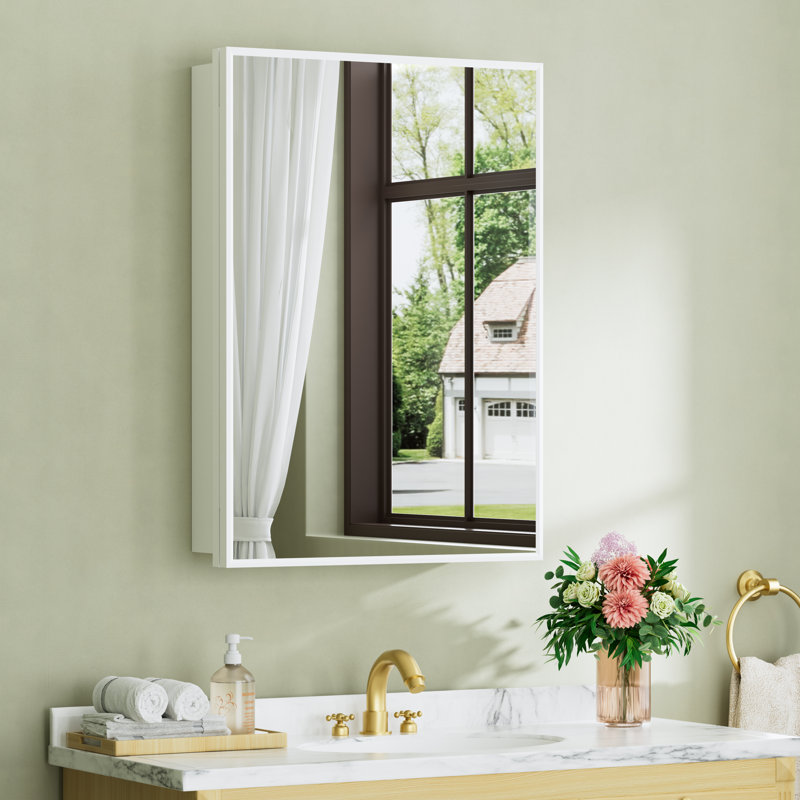  Armoire à pharmacie blanche avec miroir l 24 po x H 30 po, tablettes réglables en verre trempé, grand espace de rangement, encastré ou à fixation en surface