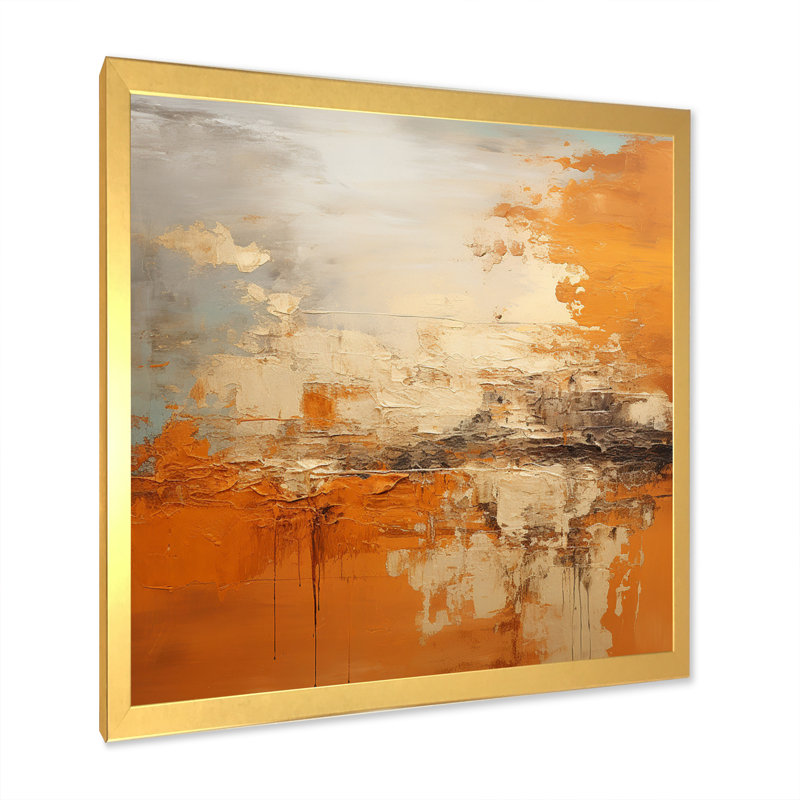 «Copper Glow», impression d'art abstrait paysage, H 36 po x l 36 po x P 1,5 po, Cadre doré simple