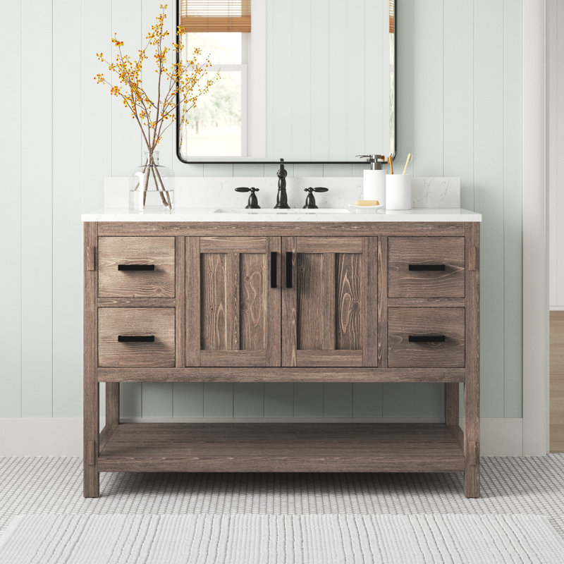 Marissa 48'' Single Bathroom Vanity with Quartz Top, Brown