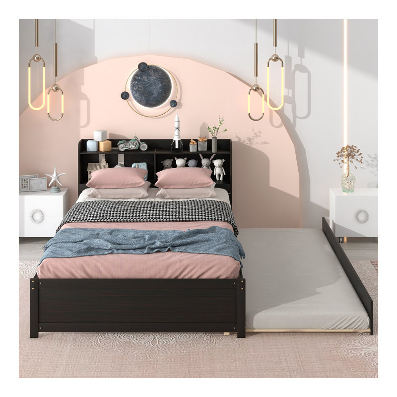 Full Bed With Trundle,Bookcase,Espresso, Espresso