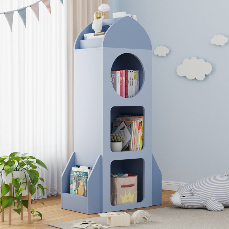 Bibliothèque pour enfants et rangement pour jouets, bibliothèque pour bébé Rocket à 3 niveaux avec tablettes latérales, bibliothèque ouverte en bois pour tout-petits, organisateur de présentation spacieux pour les enfants, salle de jeux, chambre ?