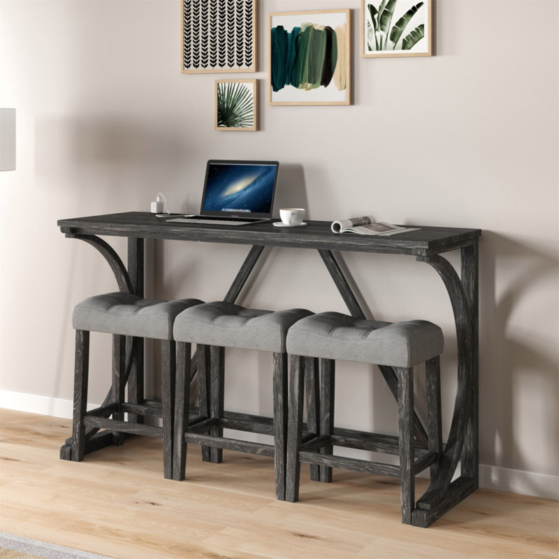 Ensemble de table de bar avec prise de courant, ensemble de table de bar et de chaises, ensemble de table de salle à manger 4 pièces, ensemble de table de petit déjeuner industriel, pour salon, salle à manger, salle de jeux