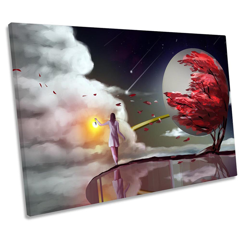 Fantasy Woman Moon Tree - Wrapped Canvas Print, 30.5cm H x 45.7cm W x 2cm D