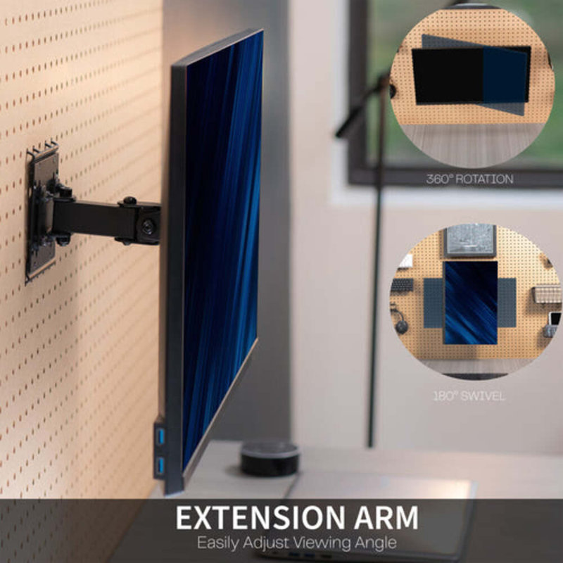 Vivo Single Computer Monitor Pegboard Mount With Arm
