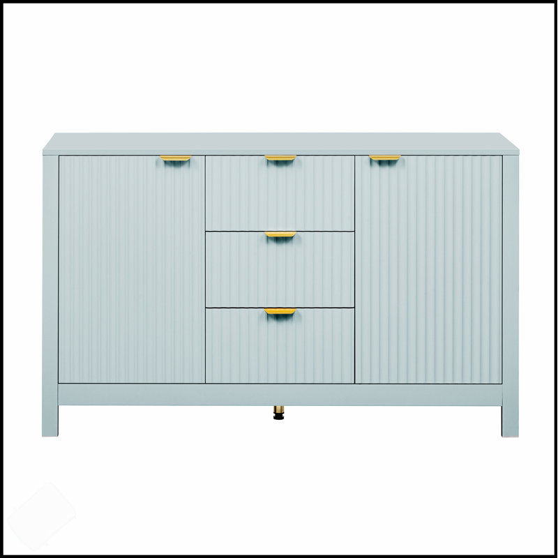 Buffet U-STYLE avec 3 tablettes réglables, 3 tiroirs et portes à fermeture en douceur pour un rangement et une présentation polyvalents